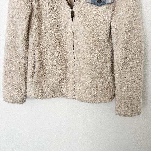 [Pendleton] Cream Full Zip Flannel Flap Pocket Fleece Sherpa Jacket Size Small S - Picture 5 of 12